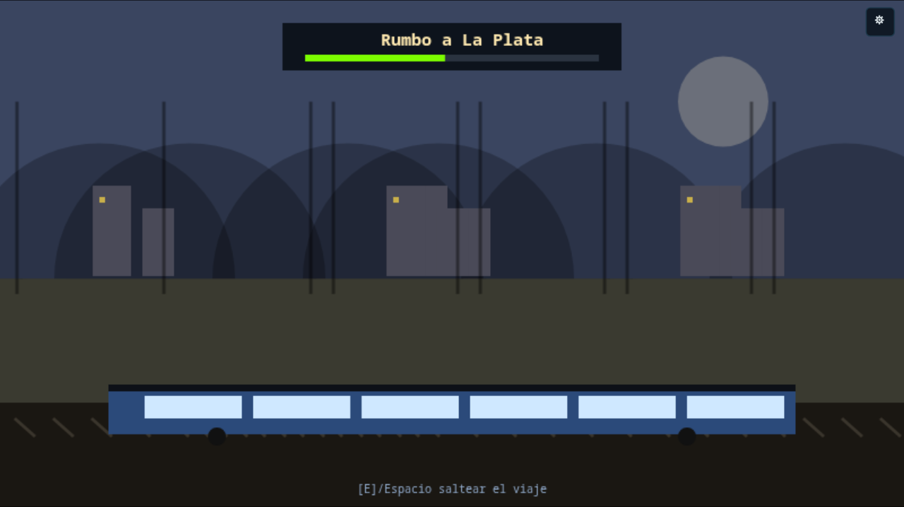 El viaje en tren: paisaje que scrollea, el tren en primer plano, rumbo a La Plata