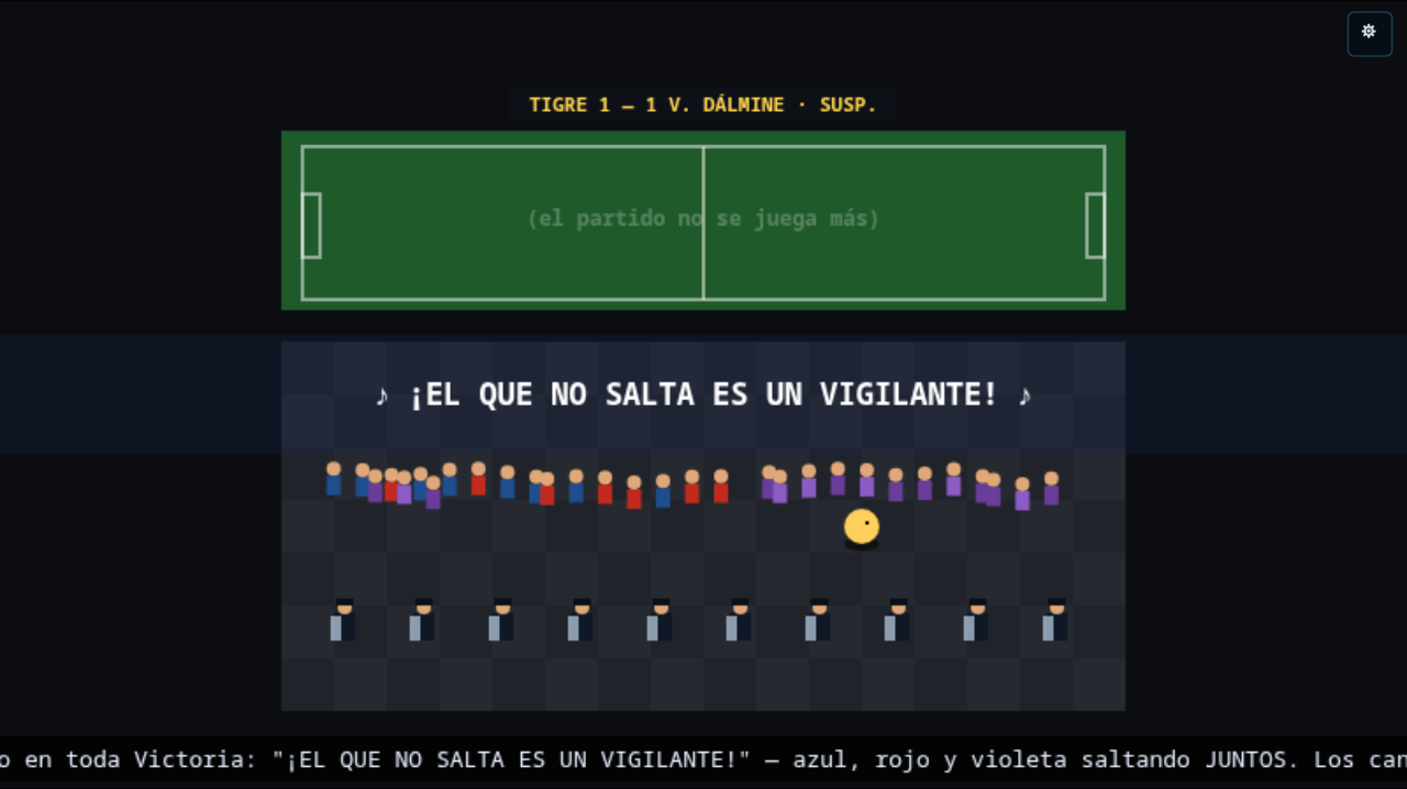 Las dos hinchadas mezcladas cantándole al cordón de canas, el partido suspendido